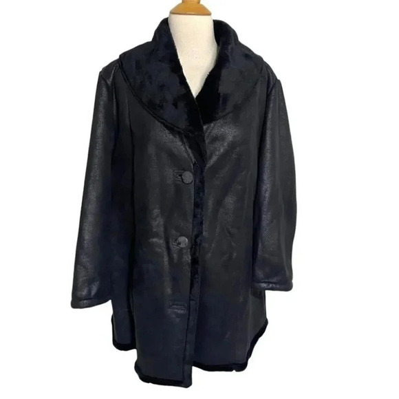 Maggie‎ Barnes OX 14/16 black faux suede & faux fur lined swing coat